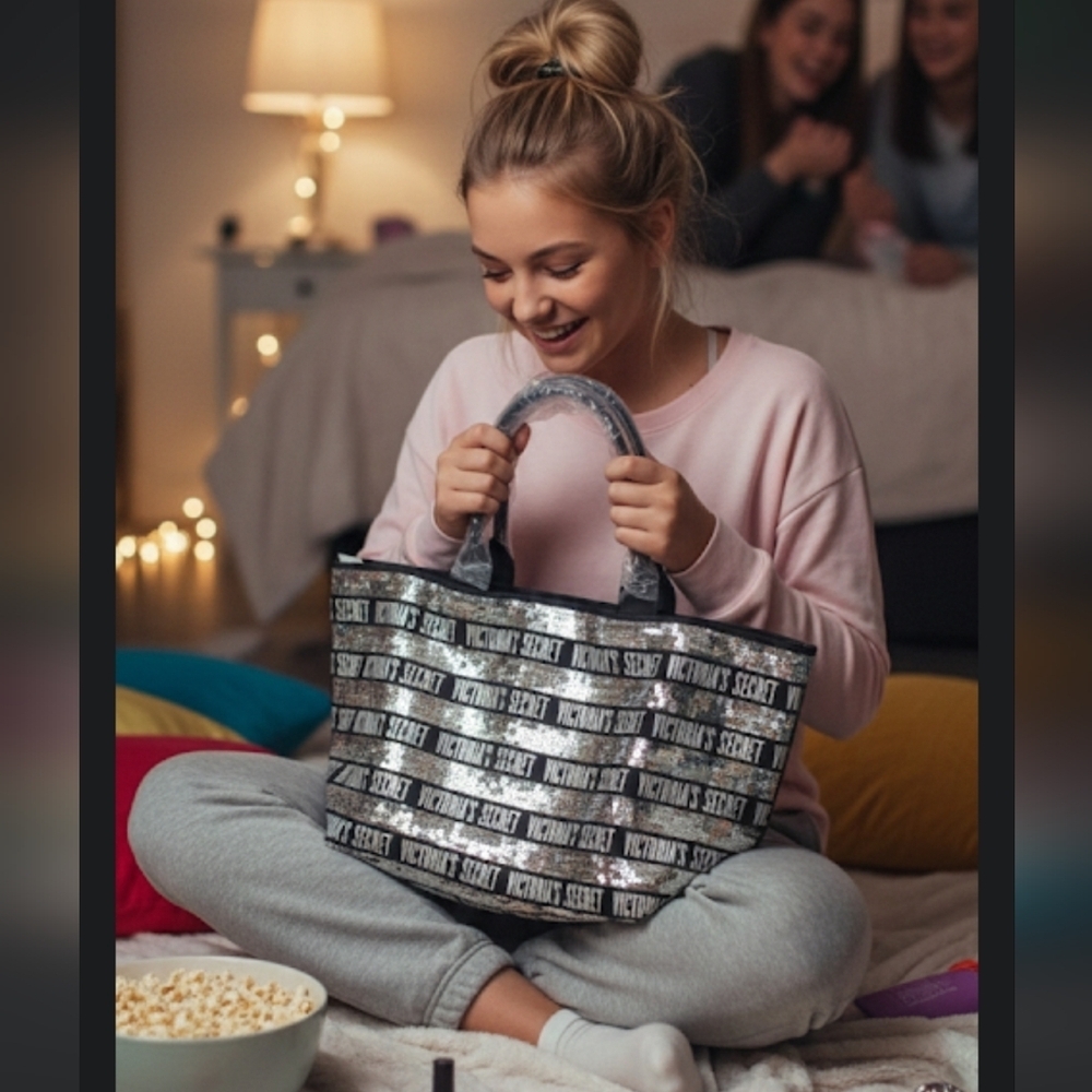 Victoria's Secret Black and Silver Sequin Tote